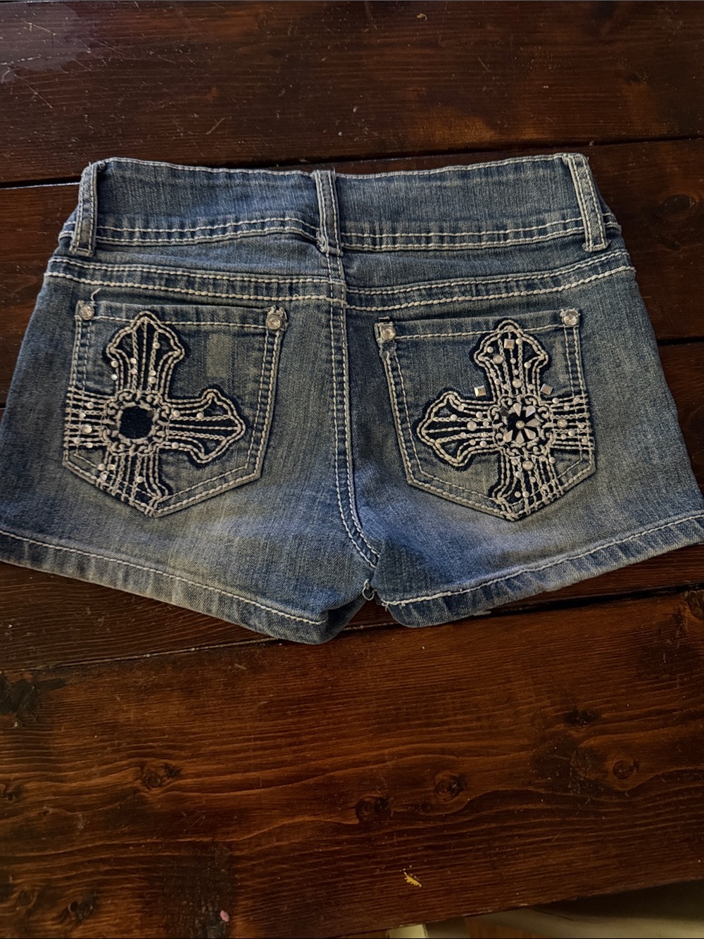 Revolution Blue Denim Kids Shorts with White Cross Pocket Embroidery